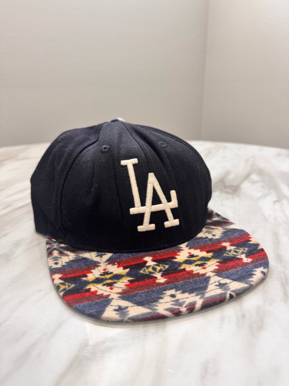 American Needle Navy Snapback Hat with Patterned Brim
